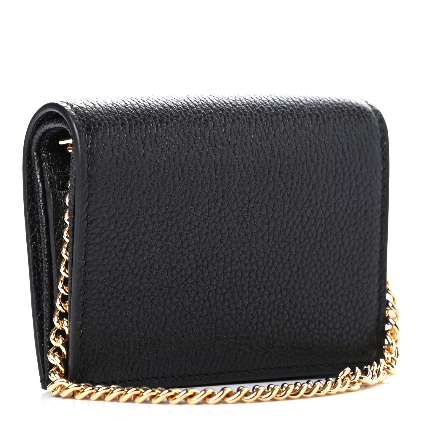 Grainy Calfskin Zumi Chain Card Case Wallet Black