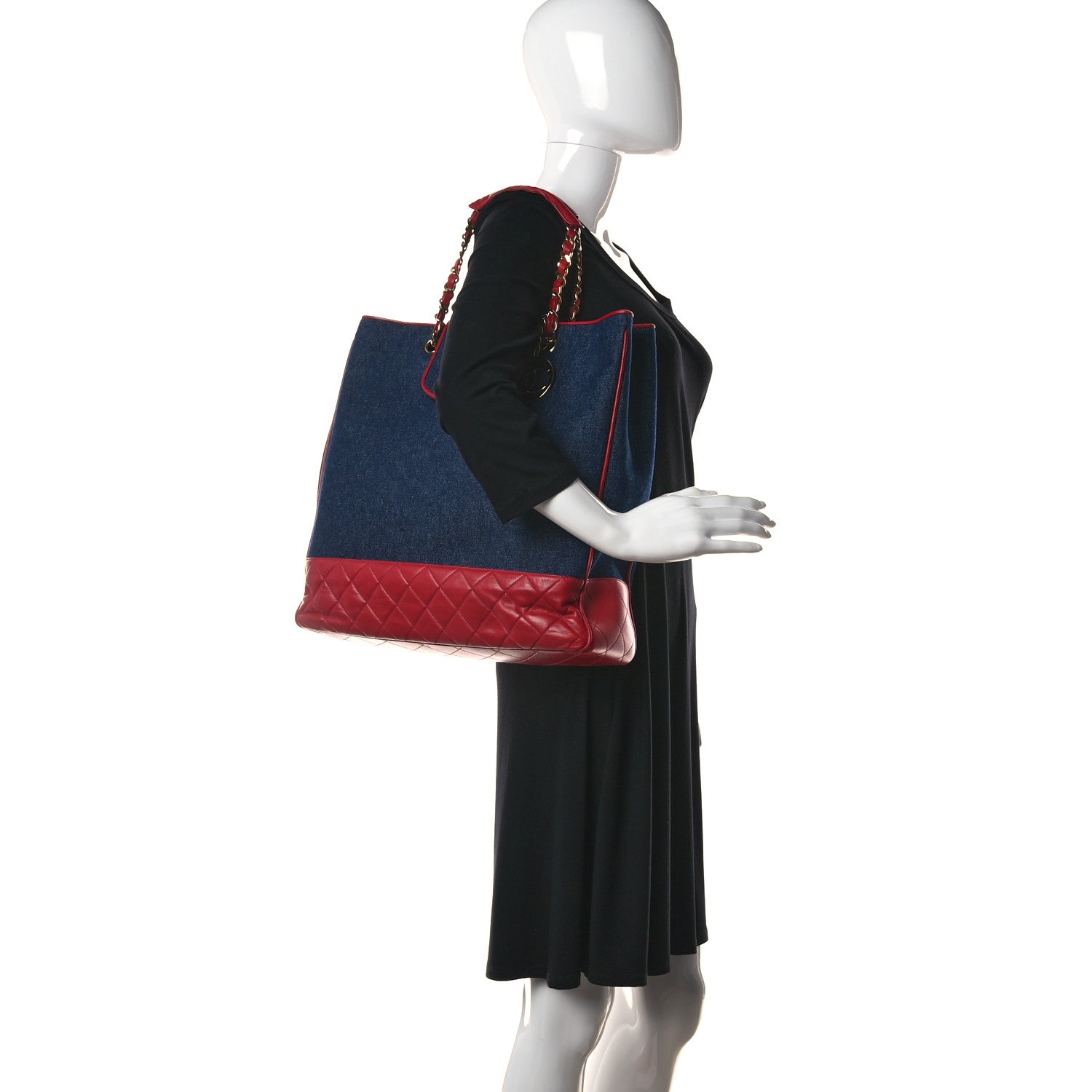 Chanel Denim Lambskin Tote Blue Red 2 of 12