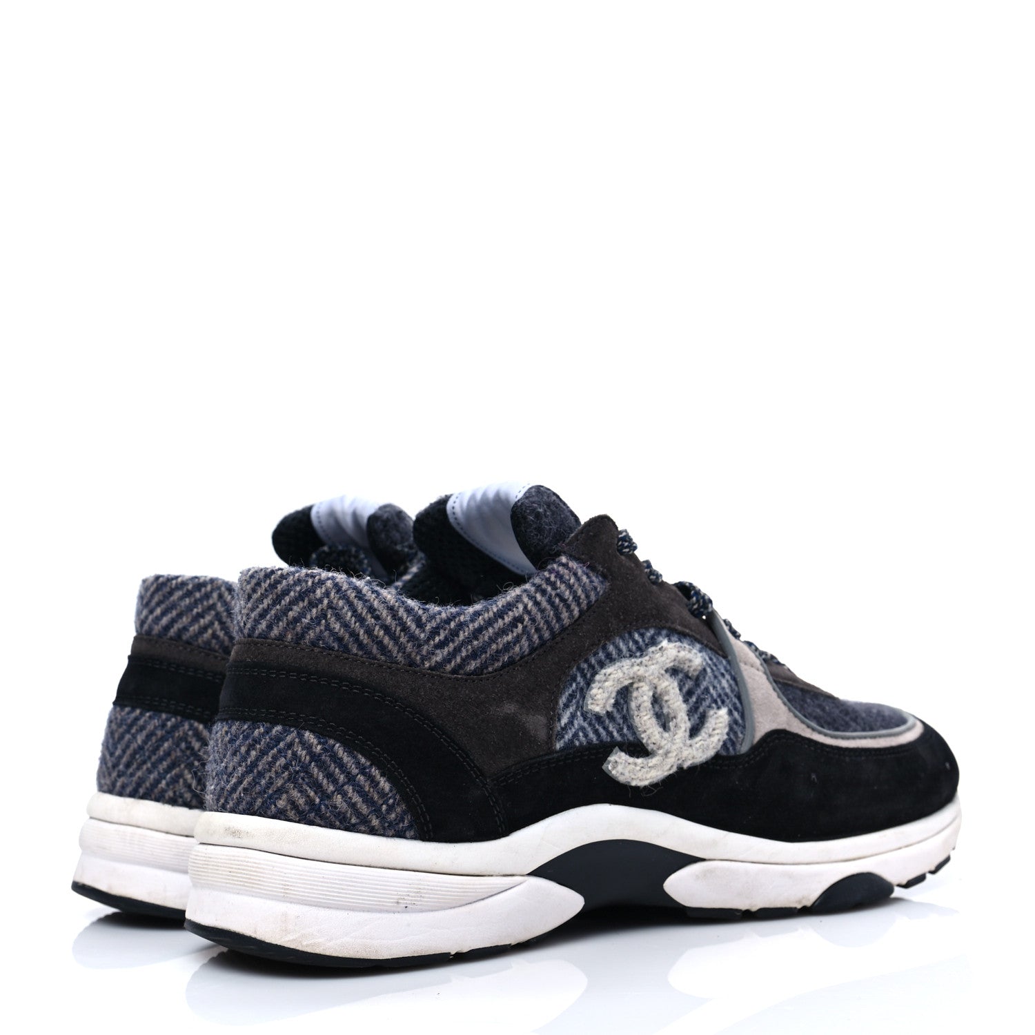 Chanel Fabric Suede Calfskin CC Sneakers 41 Black Grey Dark Grey 7 of 14