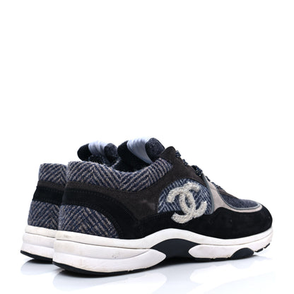 Chanel Fabric Suede Calfskin CC Sneakers 41 Black Grey Dark Grey 7 of 14
