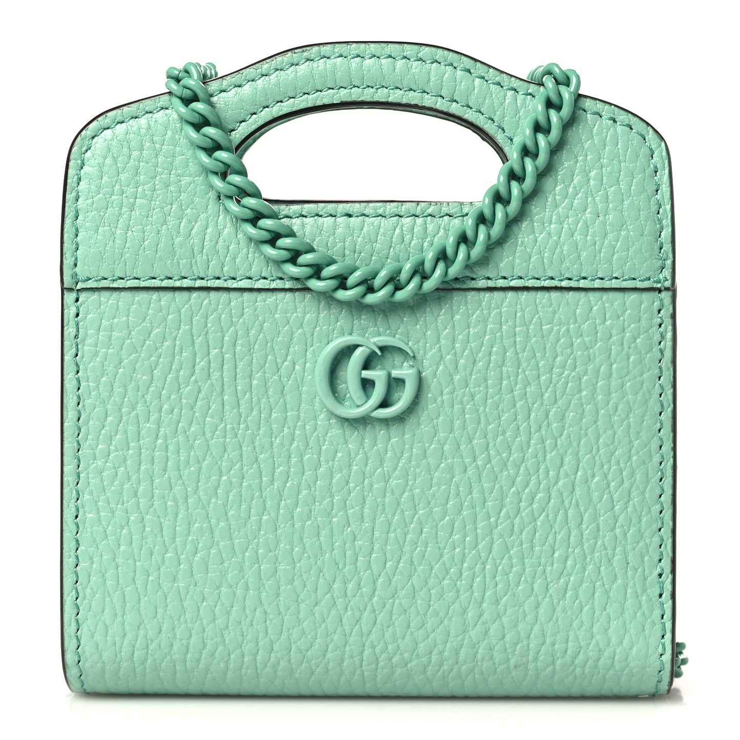 Dollar Calfskin Enamel Monochrome GG Marmont Top Handle Card Case Wallet Pepperlight Mint