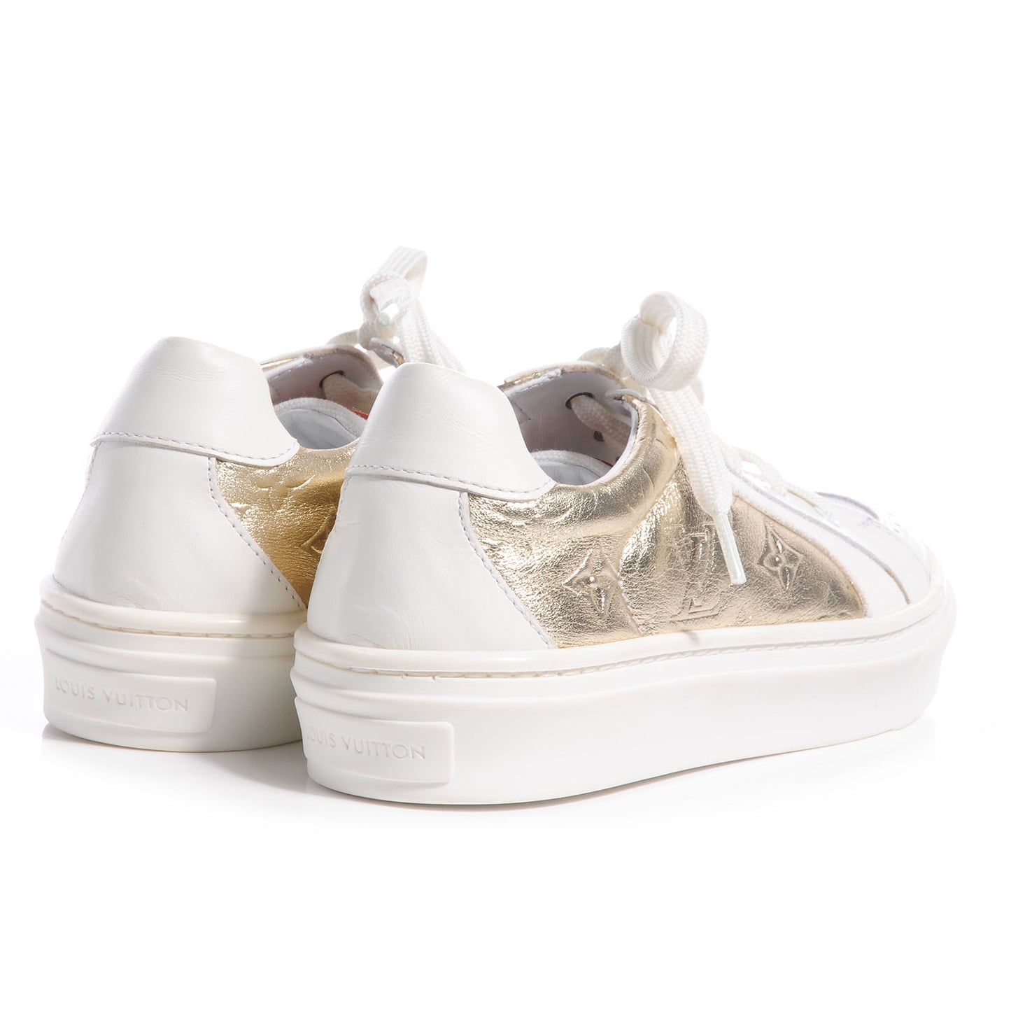 Calfskin Embossed Monogram Street Children Kid's Sneakers 30 US 12.5 Gold White