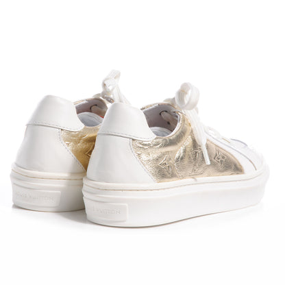 Louis Vuitton Calfskin Embossed Monogram Street Children Kid's Sneakers 30 US 12.5 Gold White 3 of 8