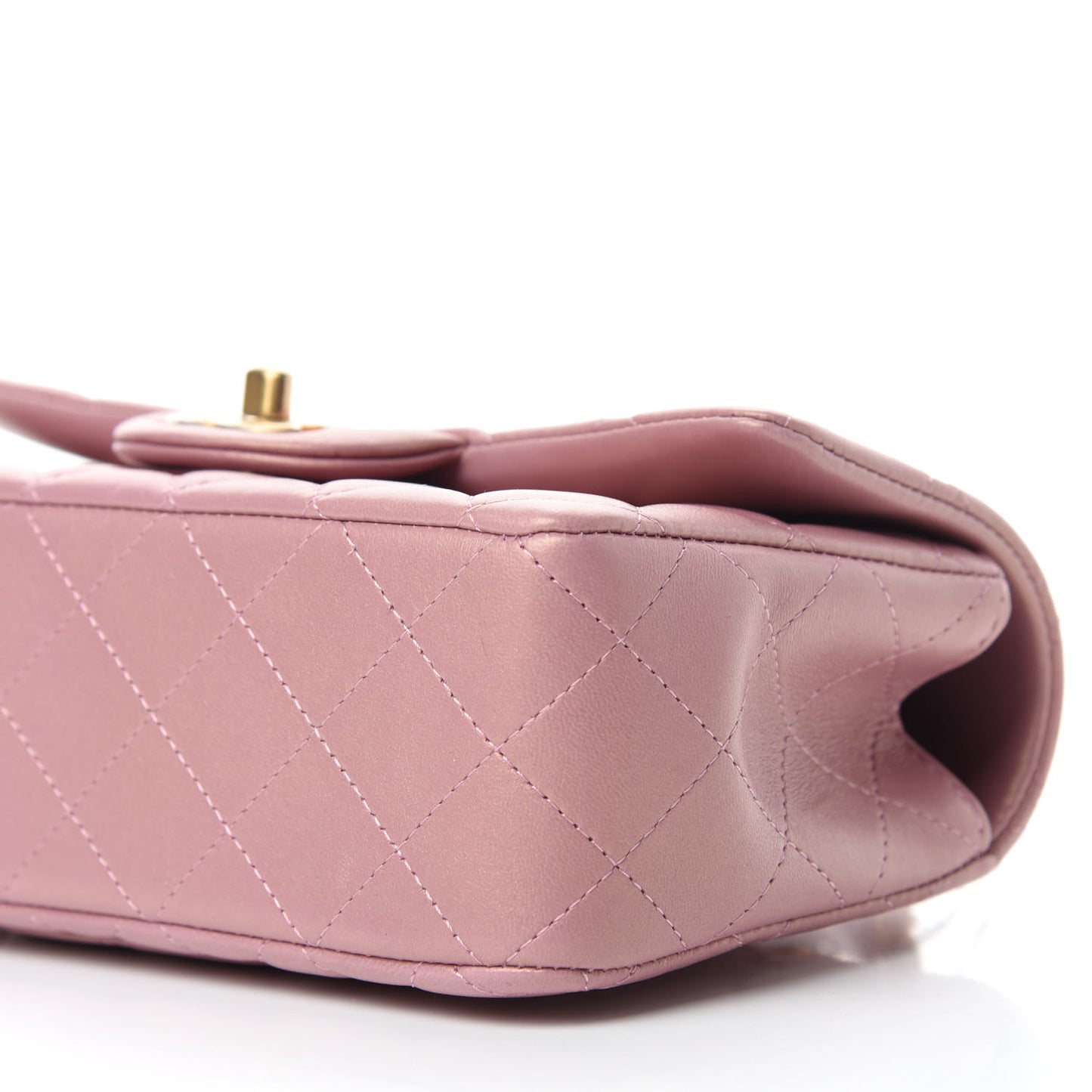 Iridescent Lambskin Quilted Mini Top Handle Rectangular Flap Pink