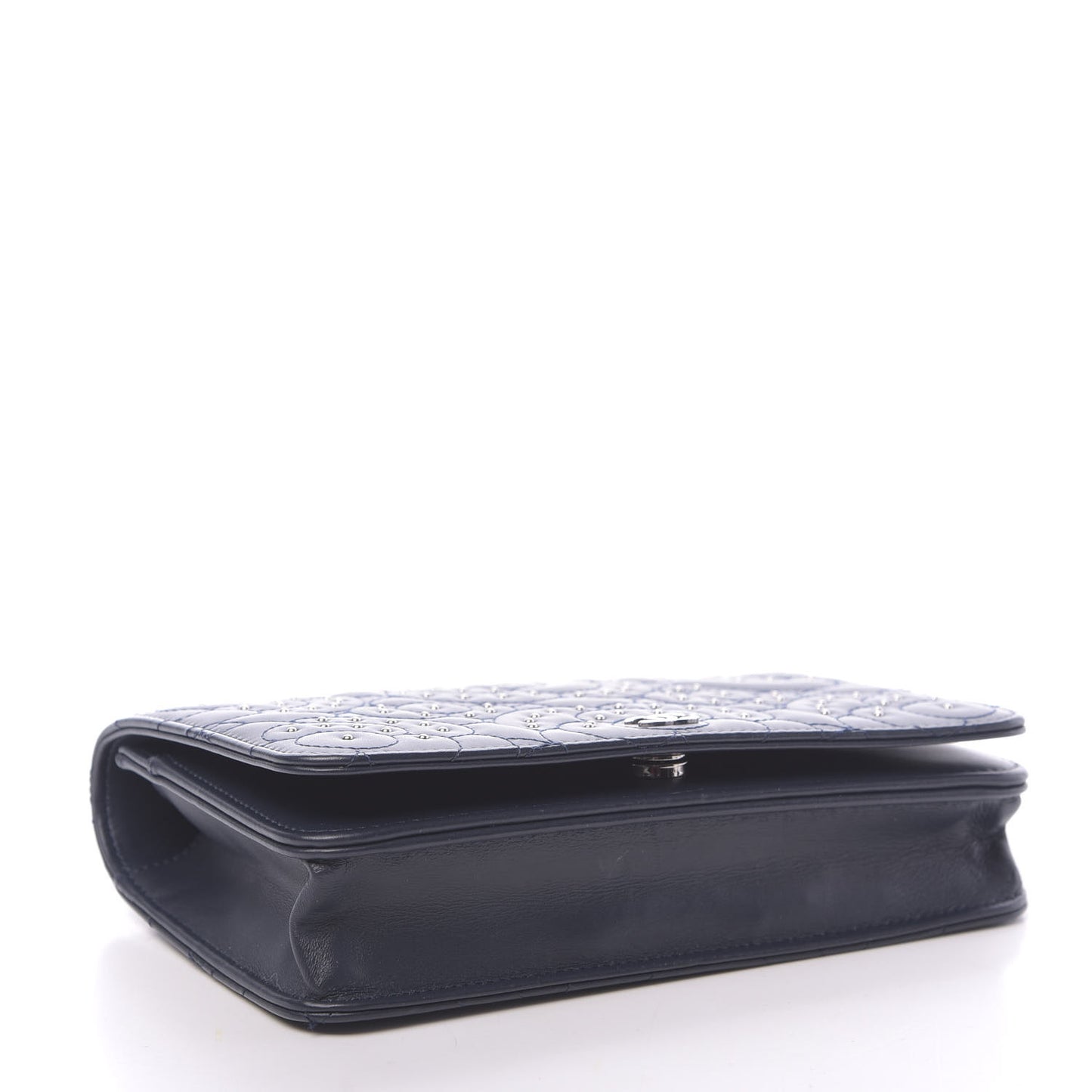 Lambskin Camellia Studded Wallet on Chain WOC Navy
