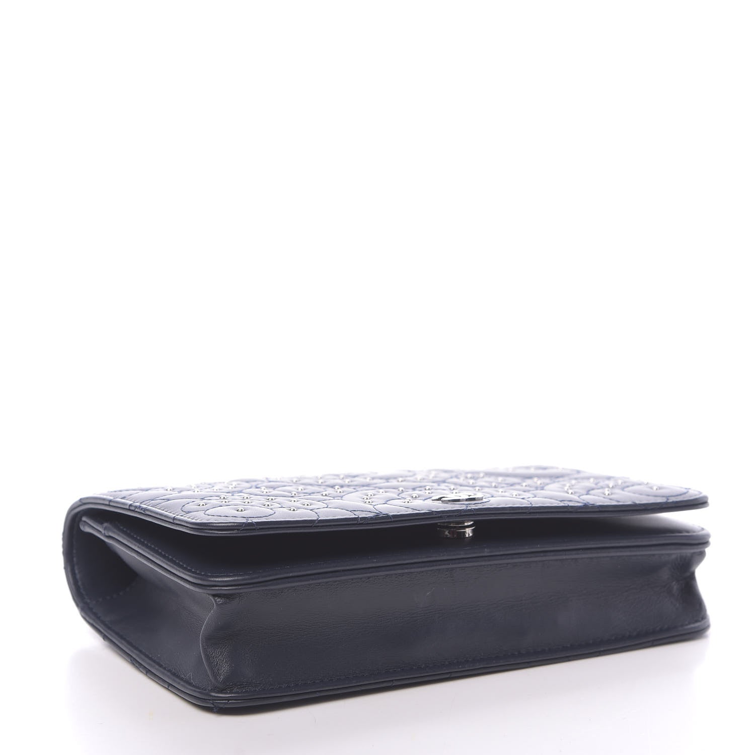 Chanel Lambskin Camellia Studded Wallet on Chain WOC Navy 4 of 12