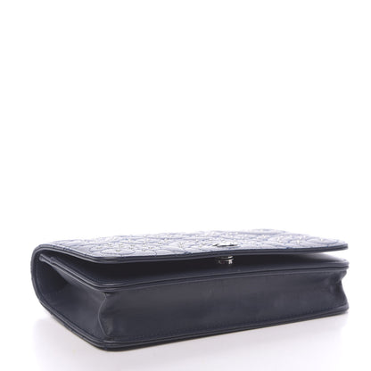 Chanel Lambskin Camellia Studded Wallet on Chain WOC Navy 4 of 12
