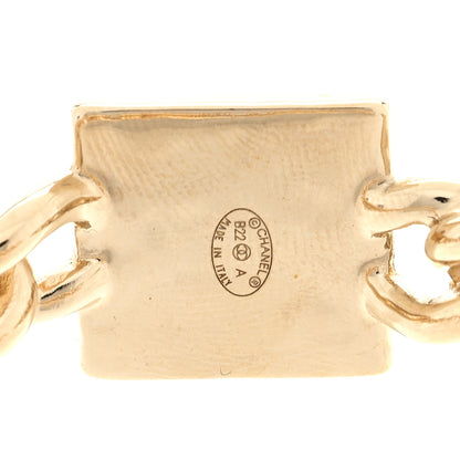 Chanel Metal Enamel CC Square Chain Hoop Earrings Gold White 4 of 4