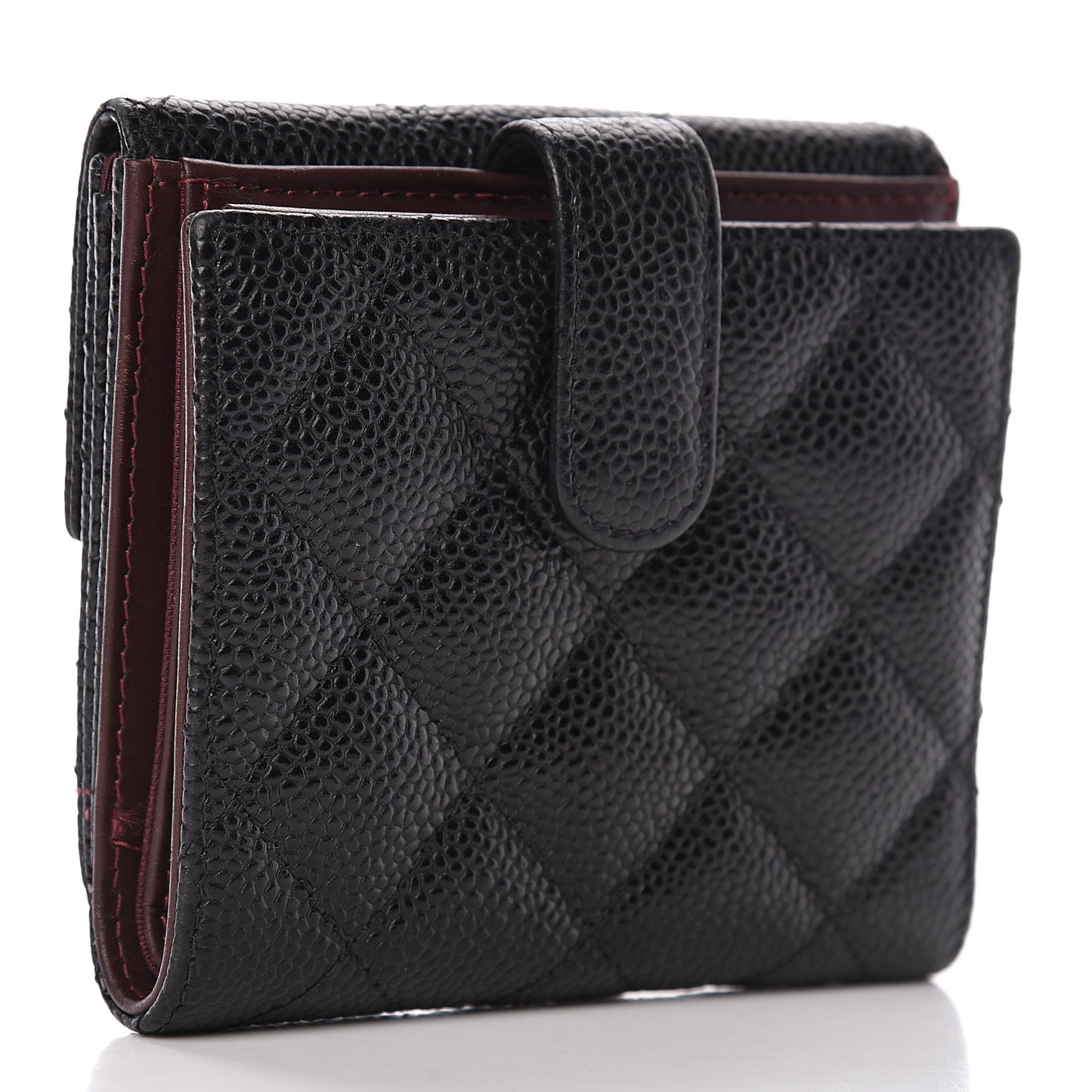 Caviar Quilted Compact French Flap Wallet Black