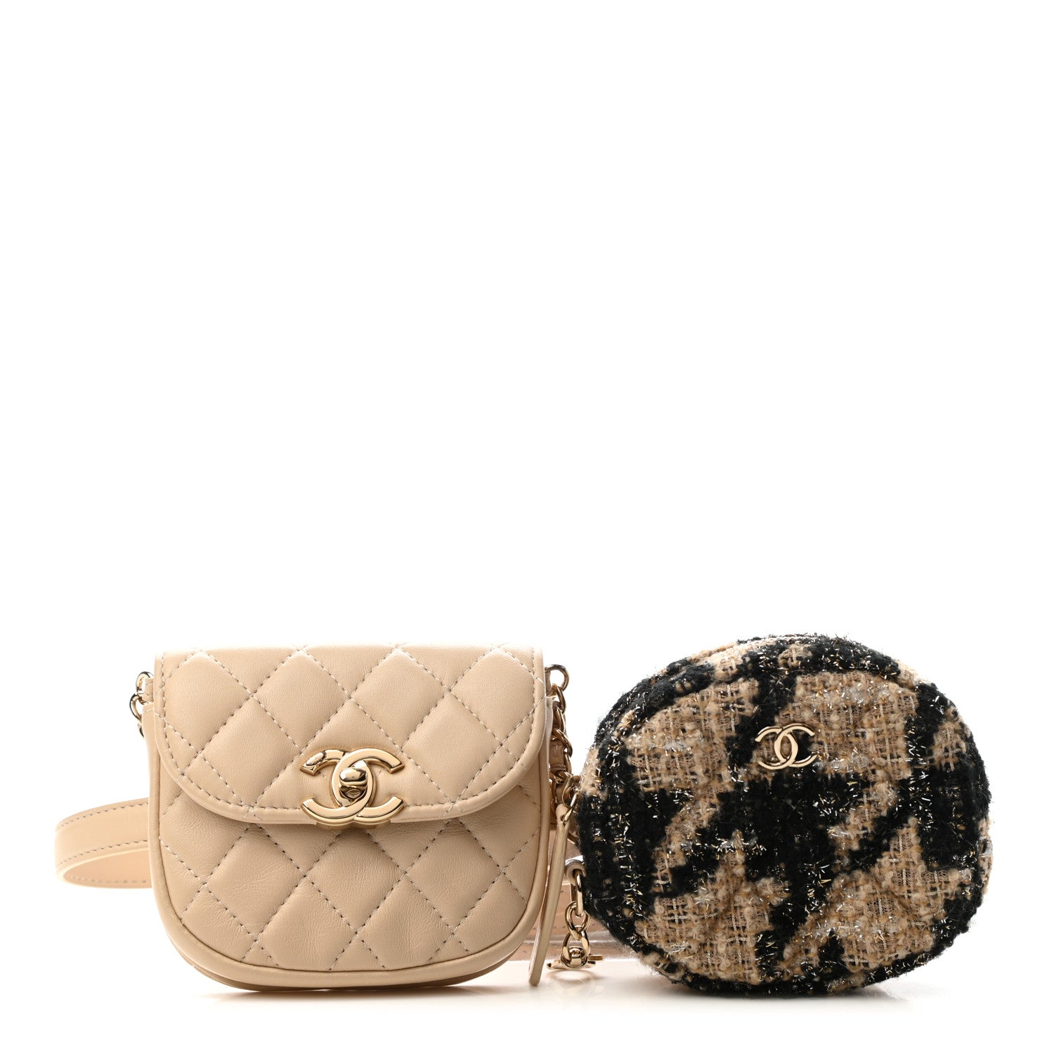 Chanel Tweed Lambskin Quilted Waist Bag With Coin Purse Beige 1 of 9