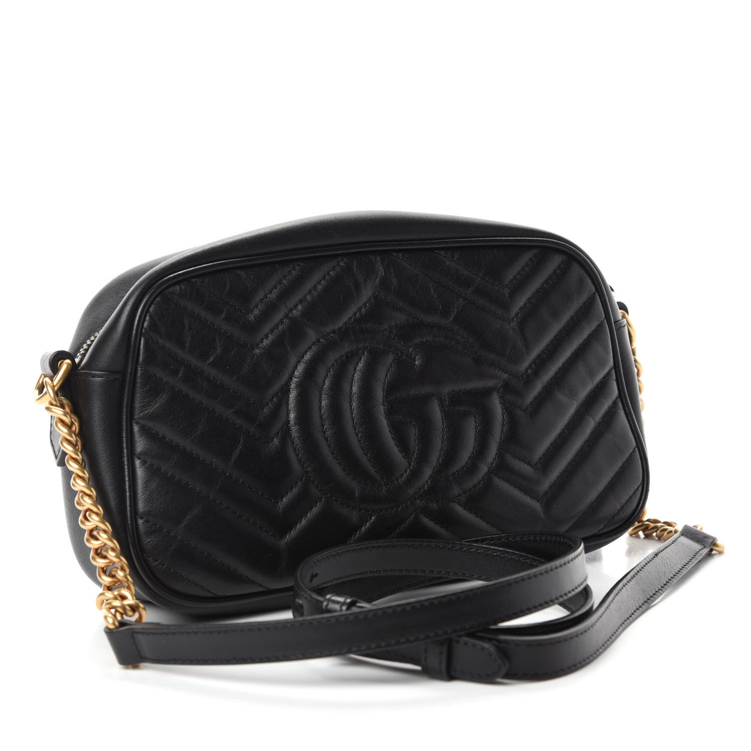 Gucci Calfskin Matelasse Small GG Marmont Chain Shoulder Bag Black 3 of 12