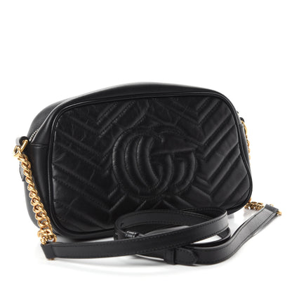 Gucci Calfskin Matelasse Small GG Marmont Chain Shoulder Bag Black 3 of 12
