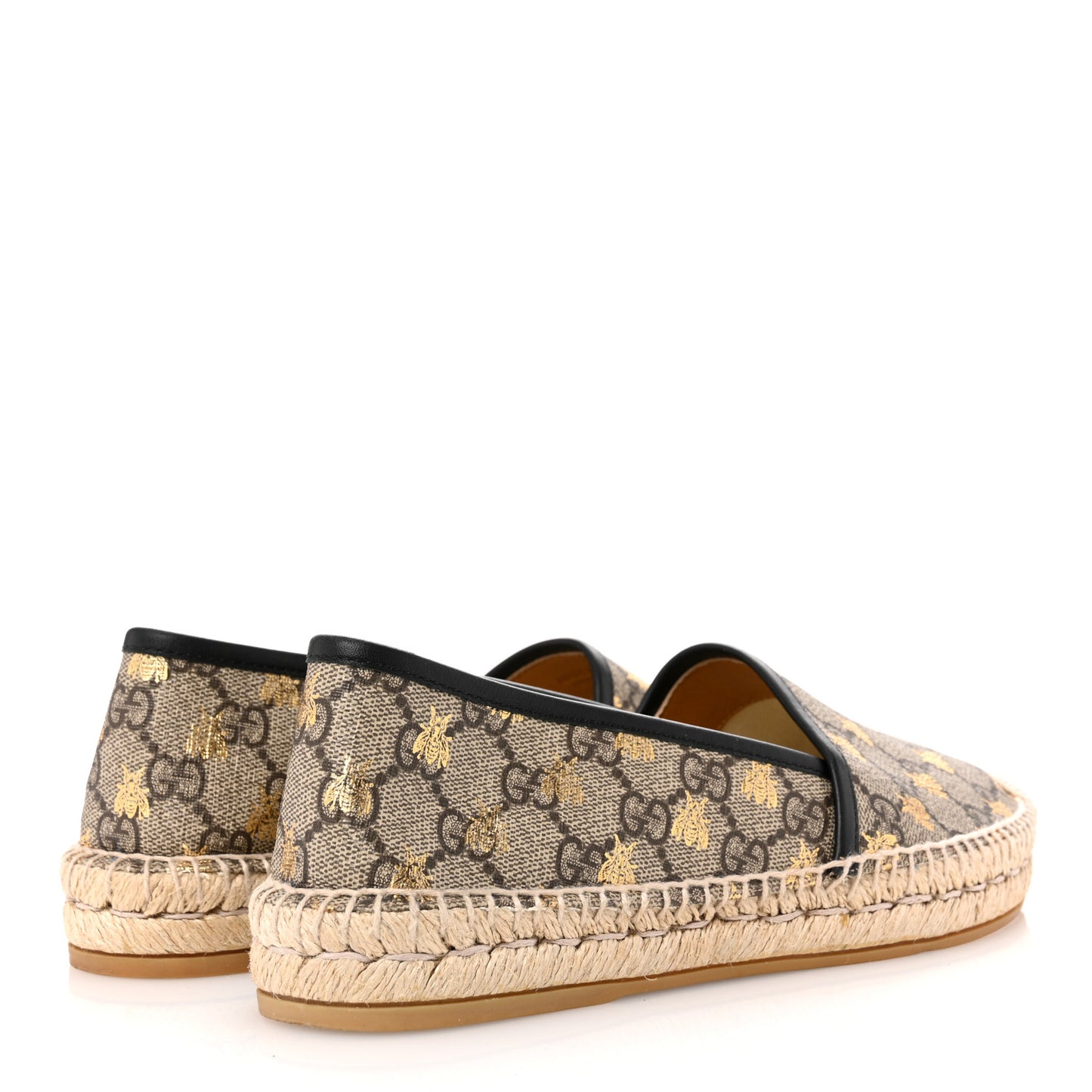 GG Supreme Monogram Bees Espadrille Flats 38 Beige Ebony Oro Black
