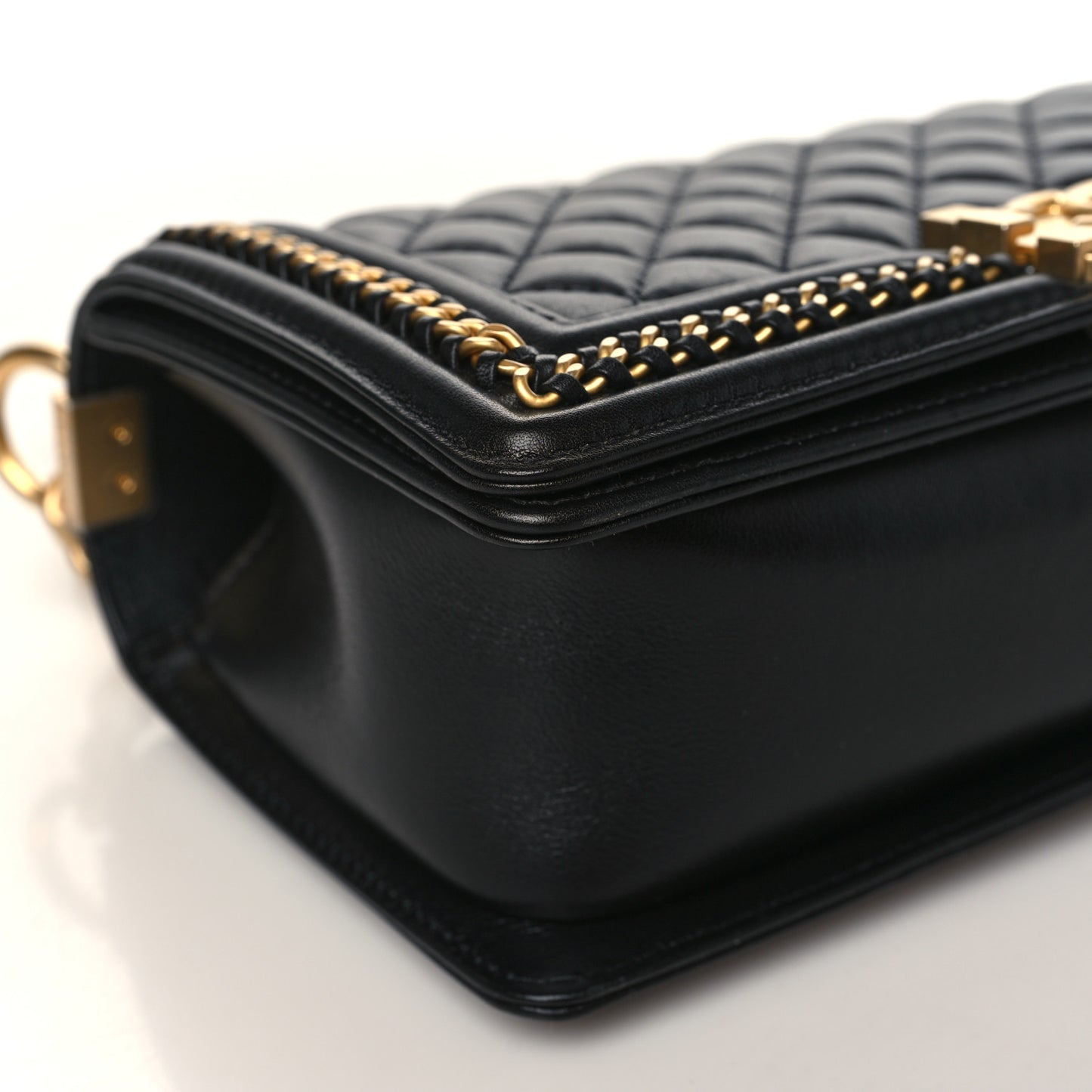 Lambskin Quilted Medium Top Handle Boy Flap Black
