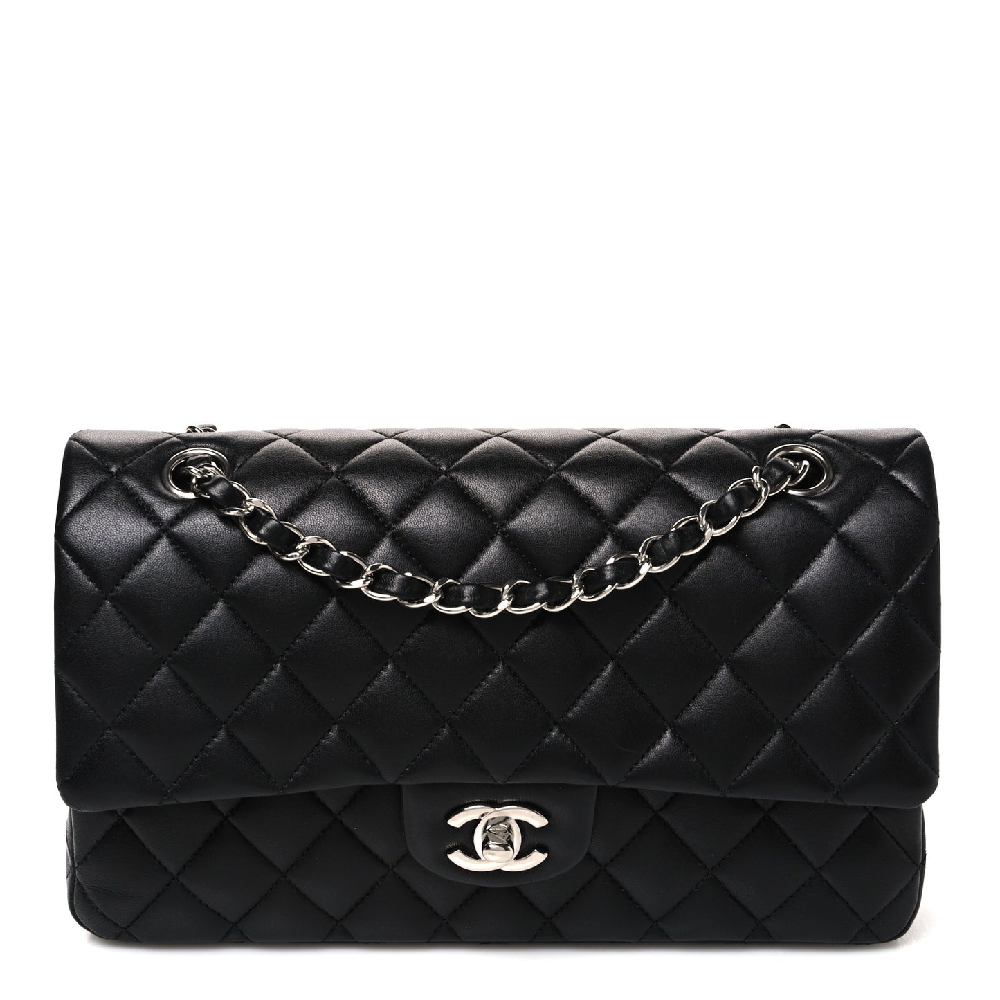 Lambskin Quilted Medium Double Flap Black