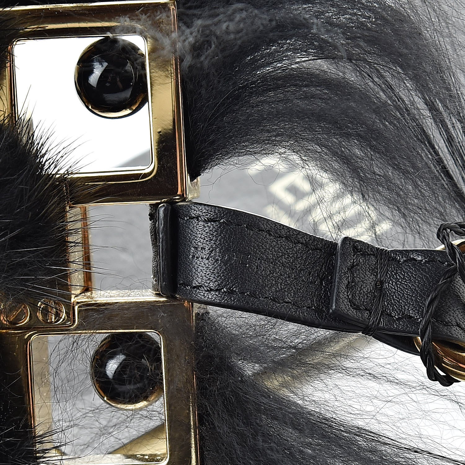 Fendi Metallic Calfskin Mink Fox Fur Hypnoteyes Witches USB Power Bank Bag Charm Black Gold 3 of 4
