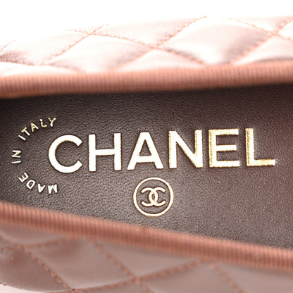 Chanel Lambskin Quilted CC Cap Toe Ballerina Flats 38 Dark Brown 7 of 10