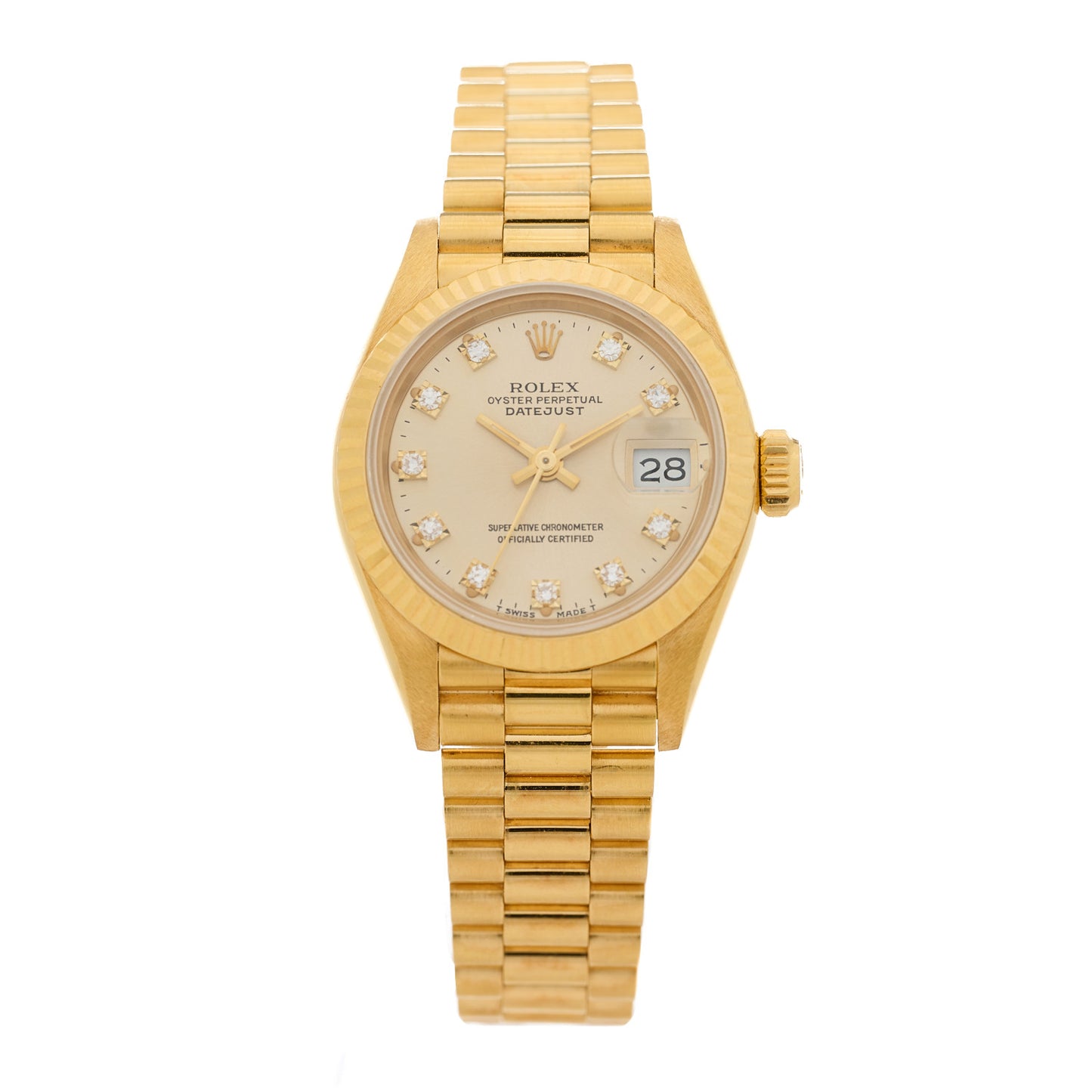 18K Yellow Gold Diamond 26mm Datejust President Watch Champagne 69178