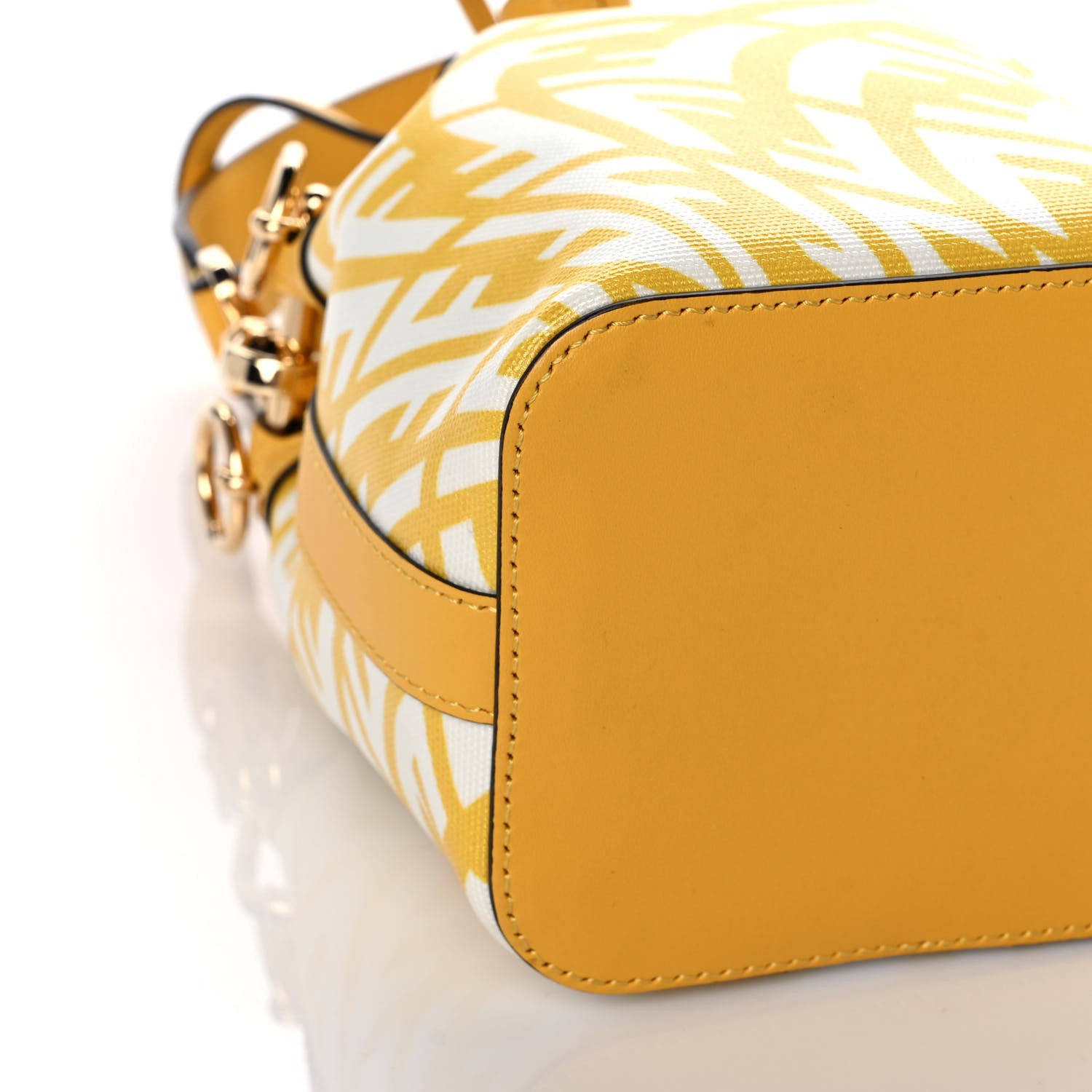 Fendi X SARAH COLEMAN Glazed Canvas Vitello King F is Fendi FF Vertigo Mini Mon Tresor Bucket Bag Mimosa White 7 of 8