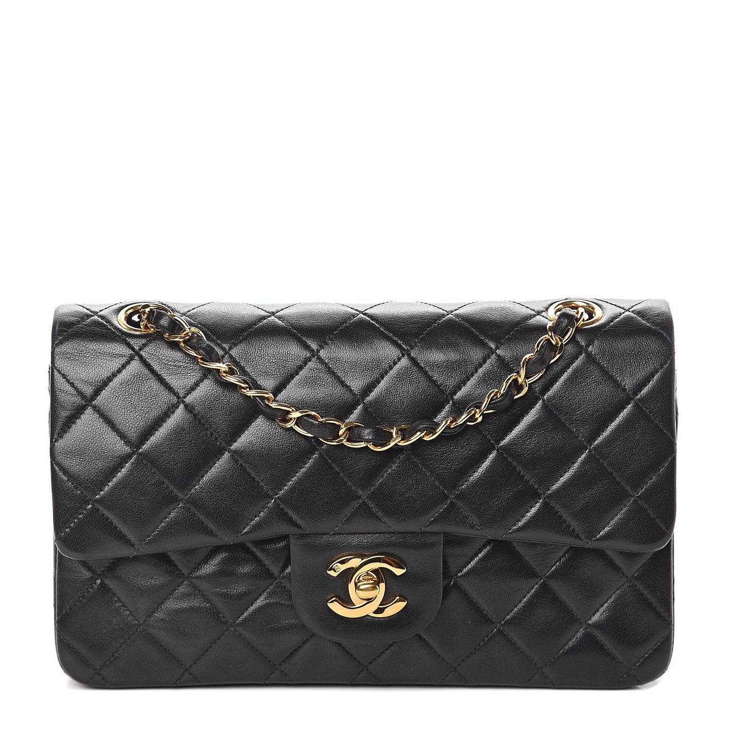 Lambskin Quilted Small Double Flap Black