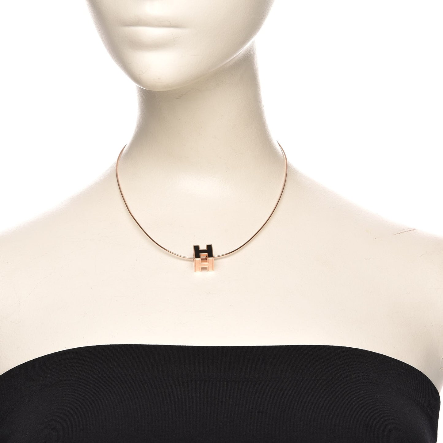 Rose Gold Lacquered Cage d'H Pendant Necklace Black
