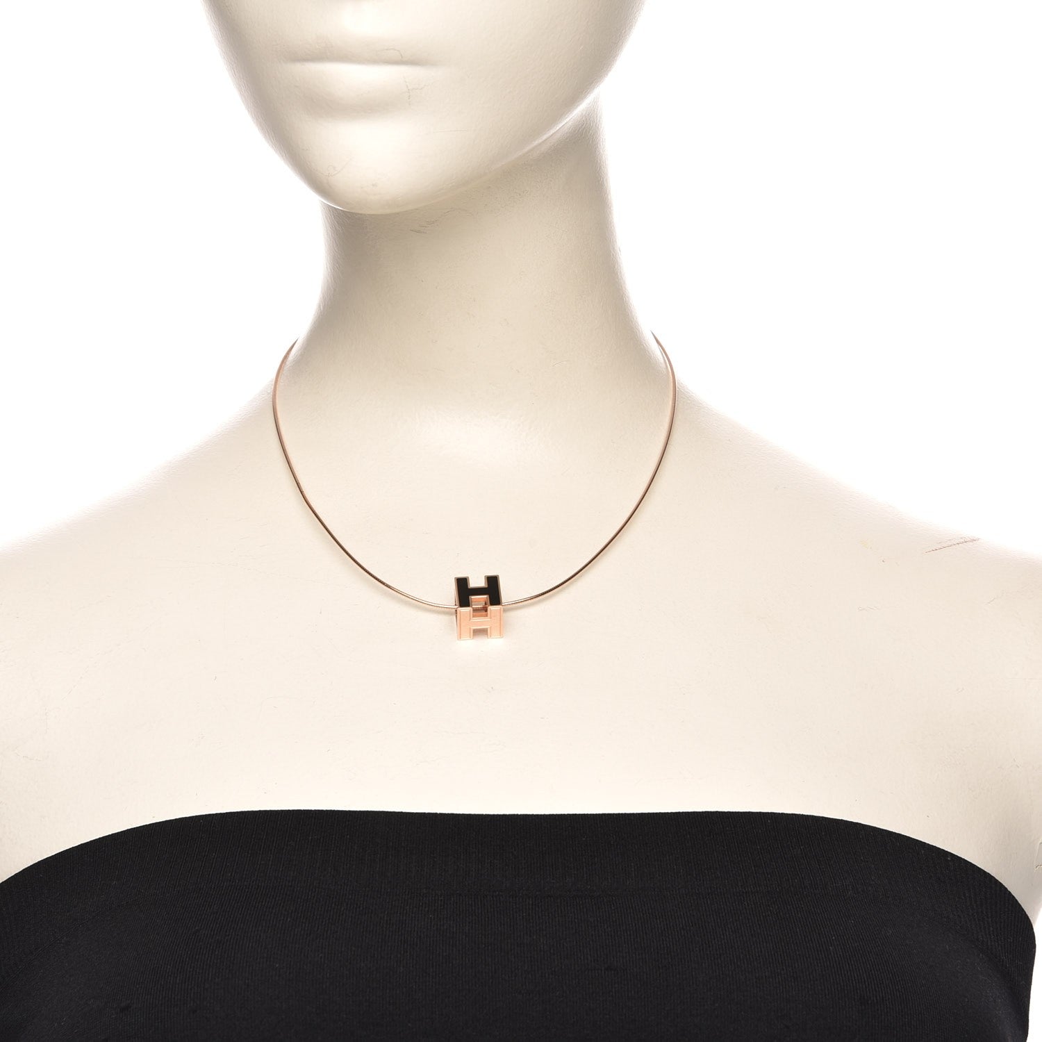 Hermes Rose Gold Lacquered Cage d'H Pendant Necklace Black 2 of 7