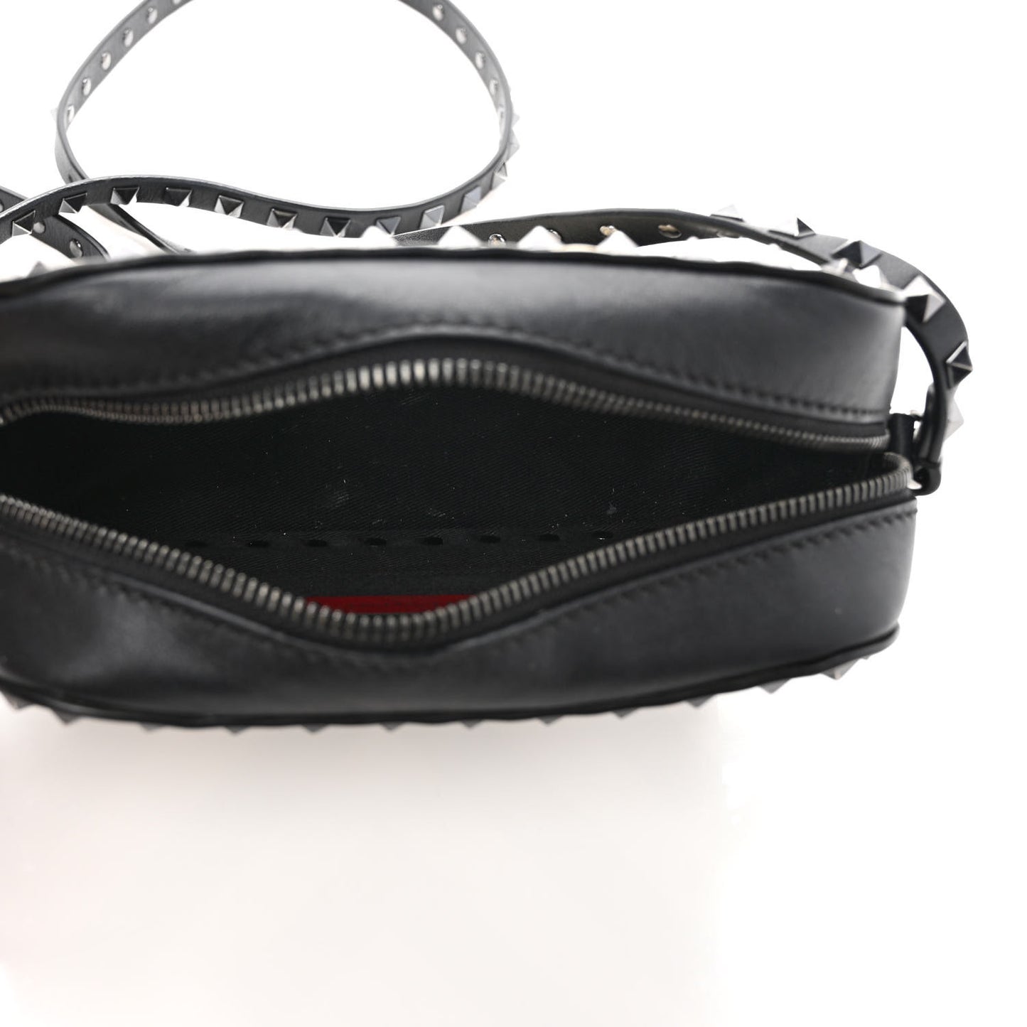 Vitello Chevron Rockstud Camera Crossbody Bag Light Ivory Black