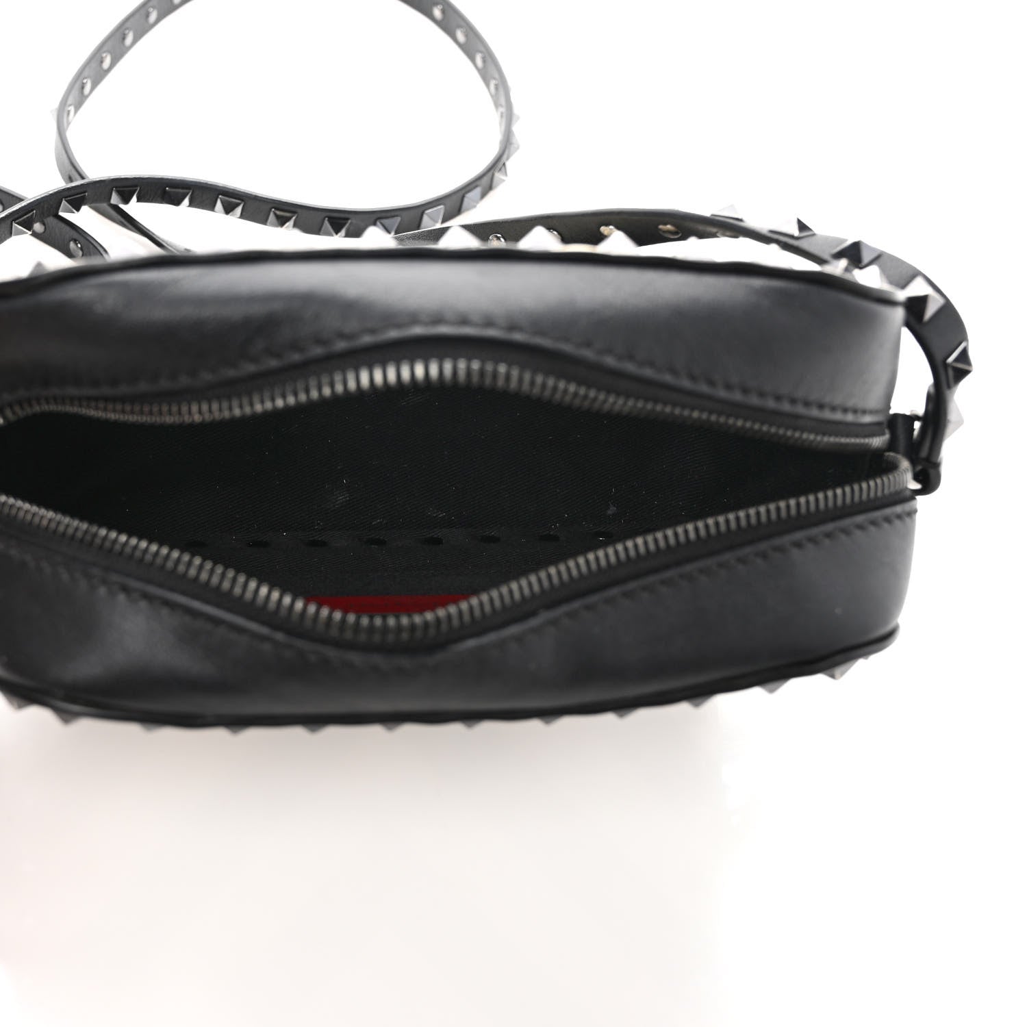 Valentino Garavani Vitello Chevron Rockstud Camera Crossbody Bag Light Ivory Black 5 of 12