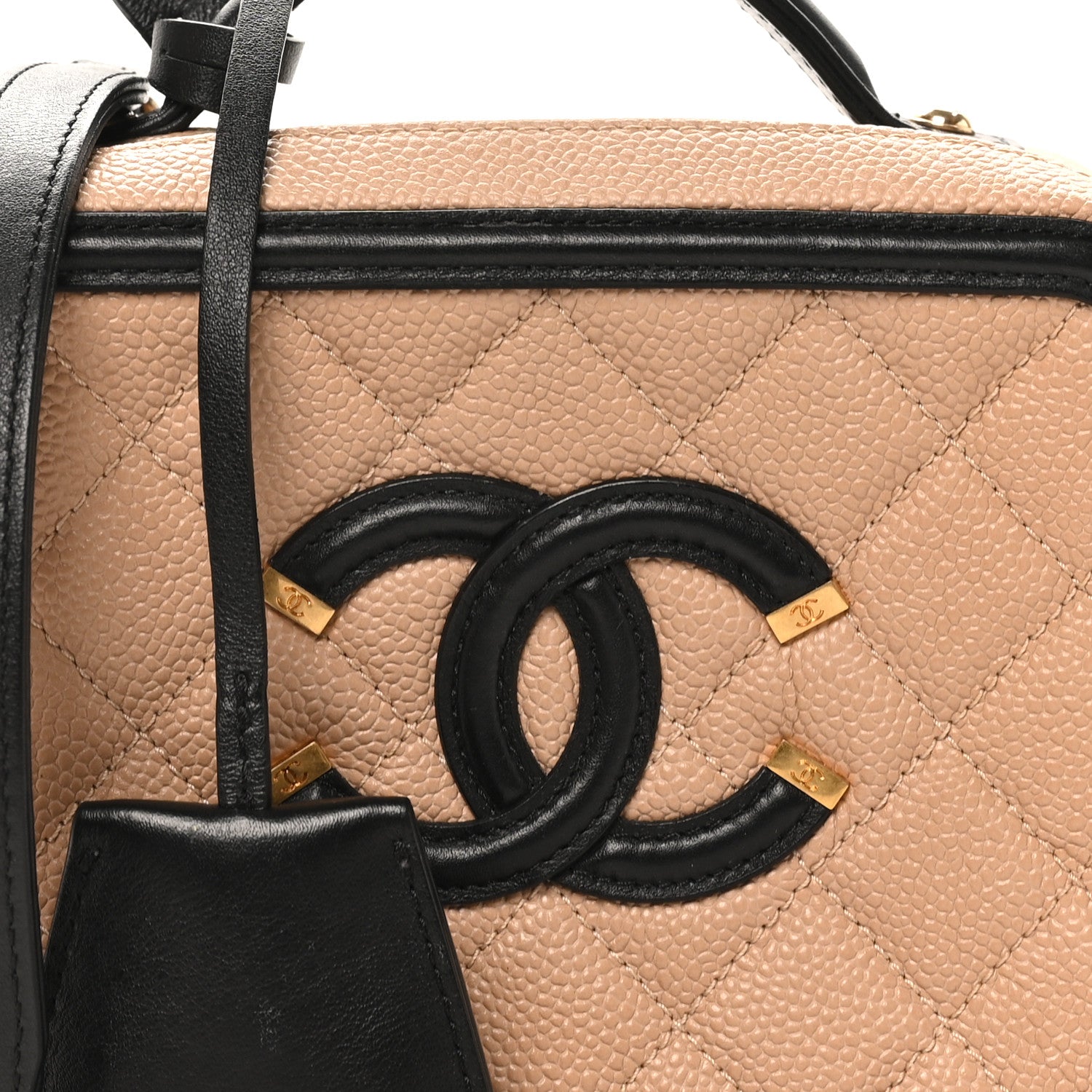 Chanel Caviar Quilted Small CC Filigree Vanity Case Beige Black 8 of 11