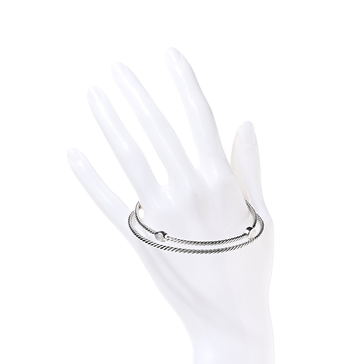 David Yurman Sterling Silver Moon Quartz Color Classics Cable Bangle Bracelet Set of 2 2 of 4