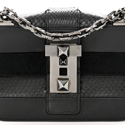 Valentino Garavani Snakeskin Embossed Vitello Calf Hair B-Rockstud Flap Black 7 of 11