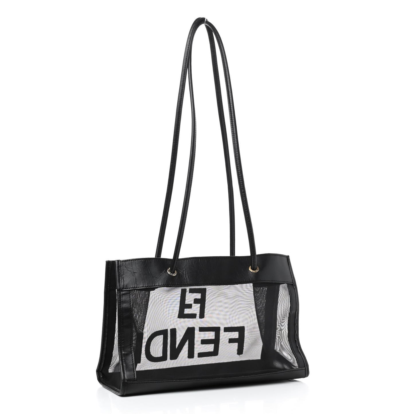 Calfskin Mesh FF Shoulder Tote Black