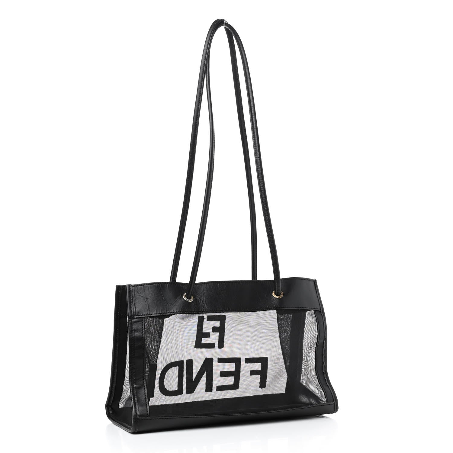 Fendi Calfskin Mesh FF Shoulder Tote Black 3 of 7