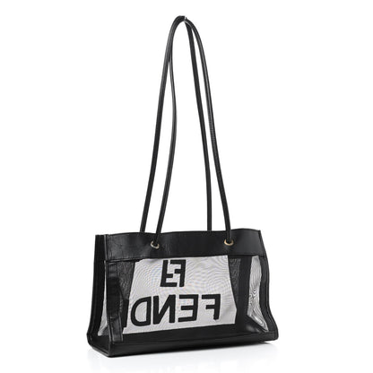 Fendi Calfskin Mesh FF Shoulder Tote Black 3 of 7