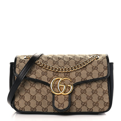 Gucci Monogram Matelasse Diagonal Small GG Marmont Shoulder Bag Beige Black 1 of 9
