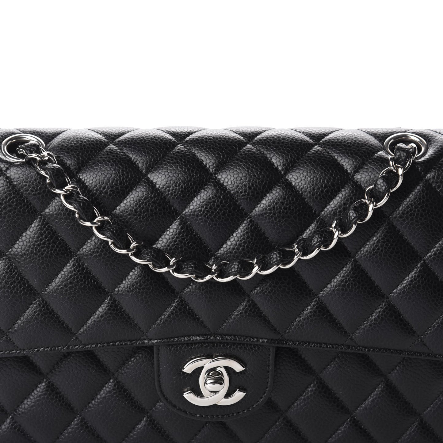 Caviar Quilted Medium Double Flap Black