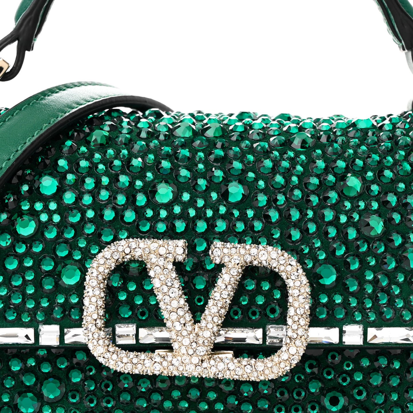 Crystal Embroidered Mini Vsling Top Handle Bag Emerald Jungle