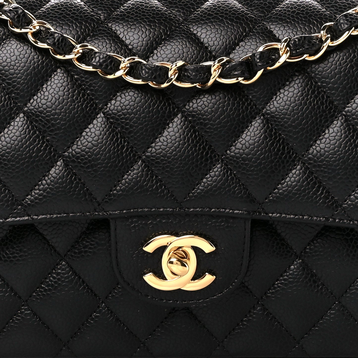 Caviar Quilted Medium Double Flap Black