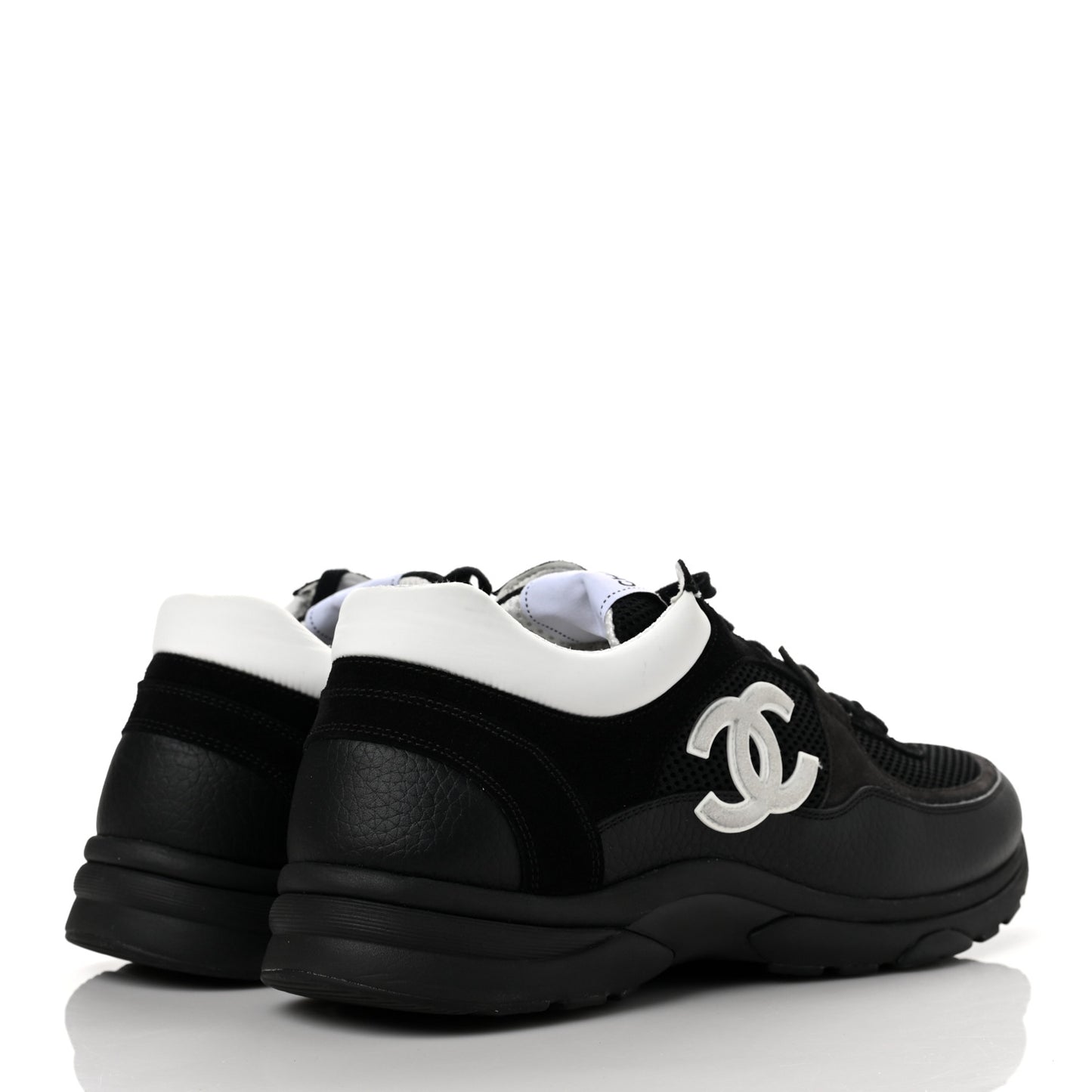 Mesh Suede Calfskin Grained Calfskin Mens CC Sneakers 45 Black White