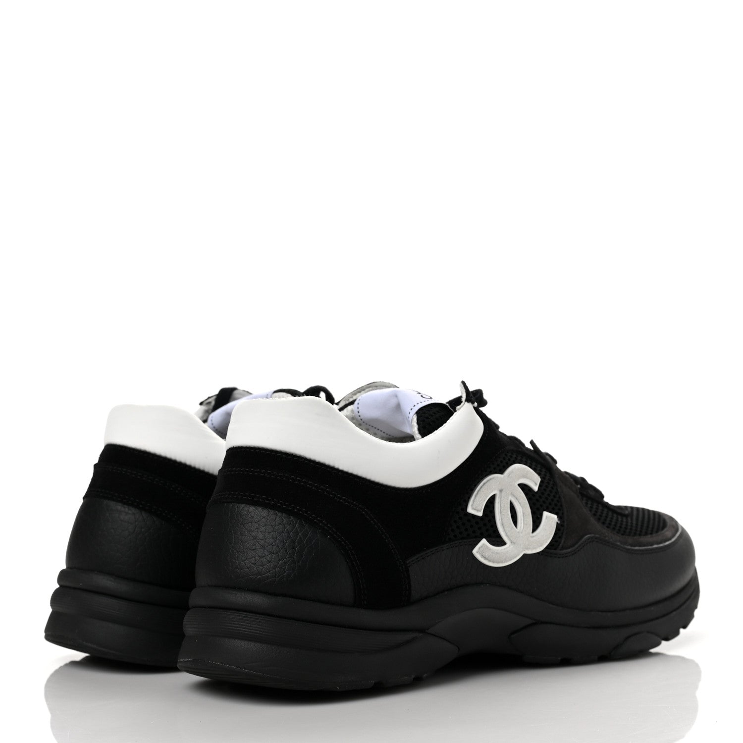 Chanel Mesh Suede Calfskin Grained Calfskin Mens CC Sneakers 45 Black White 4 of 7