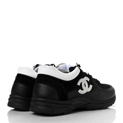 Chanel Mesh Suede Calfskin Grained Calfskin Mens CC Sneakers 45 Black White 4 of 7