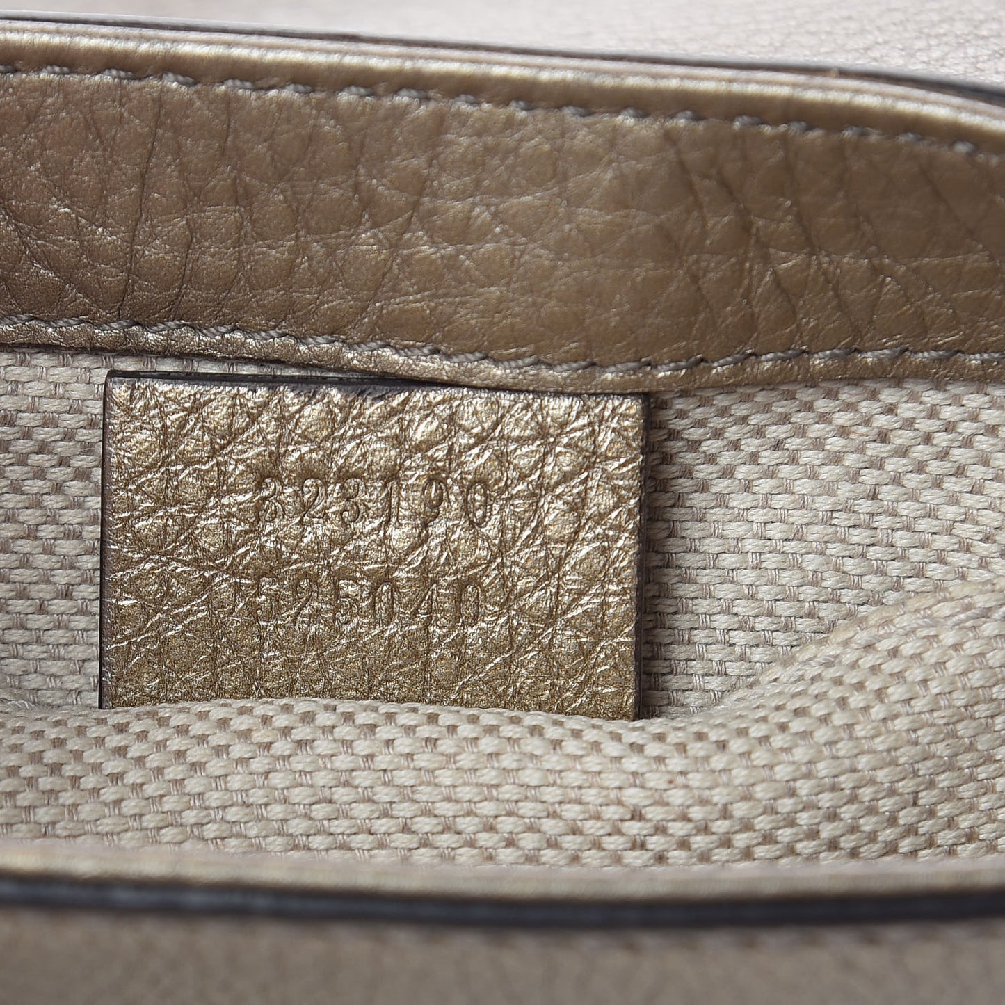 Metallic Pebbled Calfskin Small Soho Flap Crossbody Golden Beige