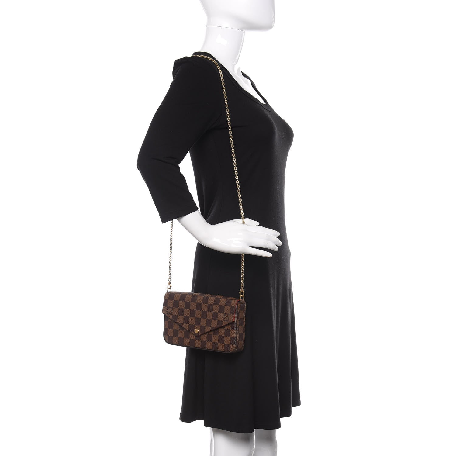 Louis Vuitton Damier Ebene Pochette Felicie Chain Wallet 2 of 10