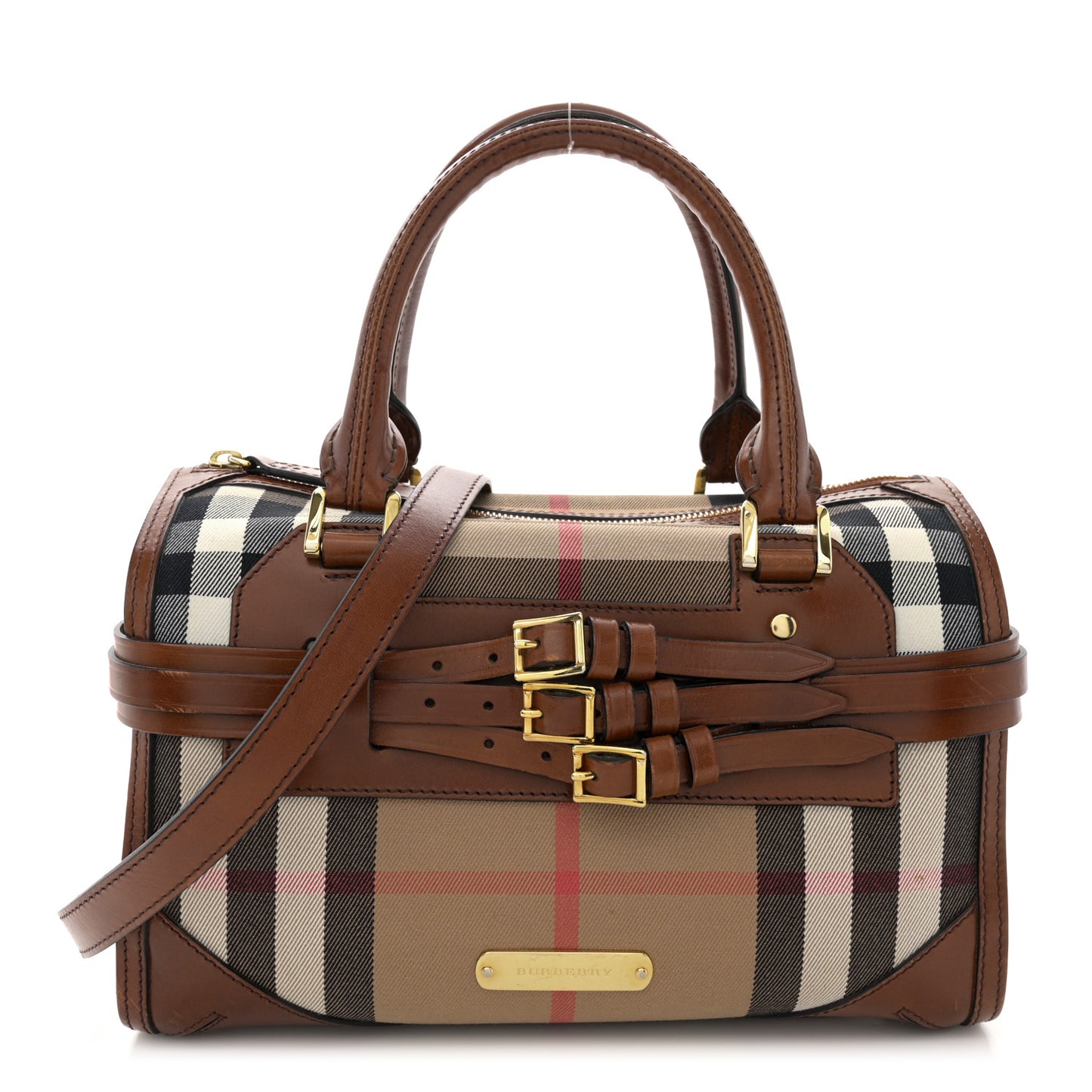 House Check Bridle Calfskin Medium Alchester Bowling Bag Dark Tan