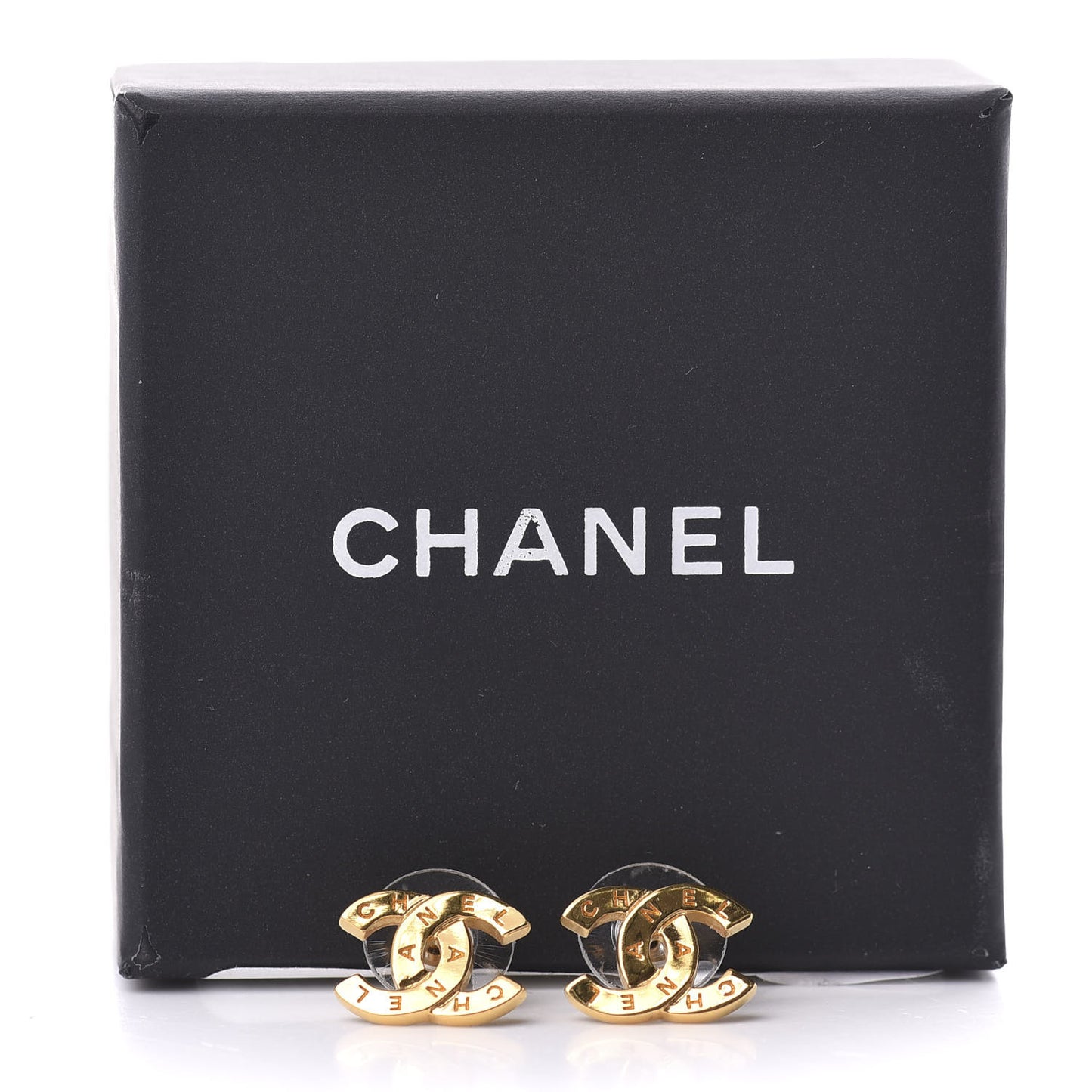 Metal CC Paris Button Stud Earrings Gold