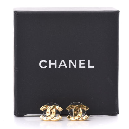 Chanel Metal CC Paris Button Stud Earrings Gold 4 of 4