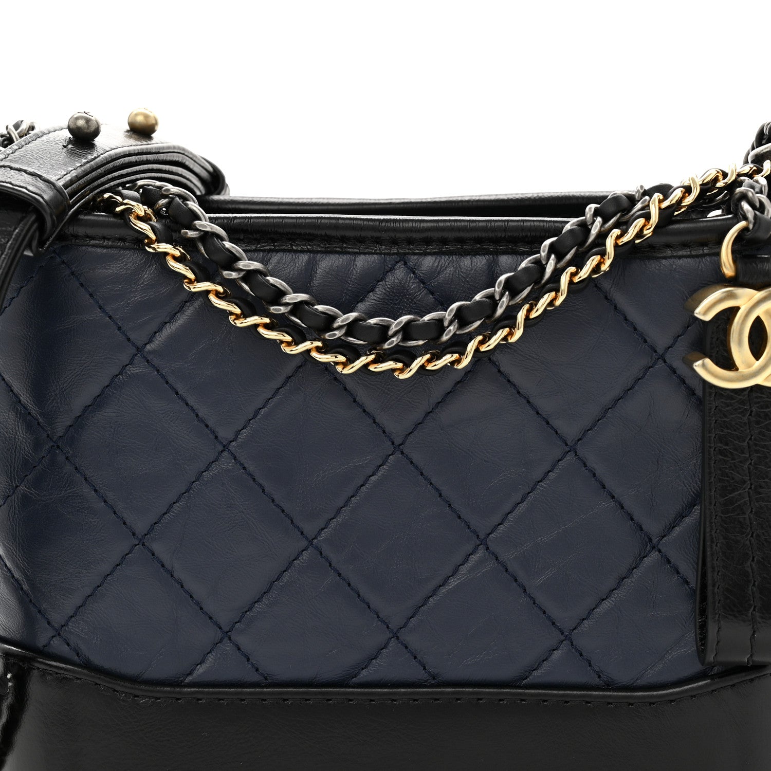 Chanel Aged Calfskin Quilted Small Gabrielle Hobo Navy Black 8 of 11