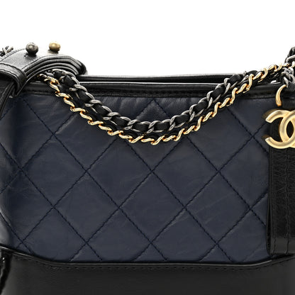 Chanel Aged Calfskin Quilted Small Gabrielle Hobo Navy Black 8 of 11