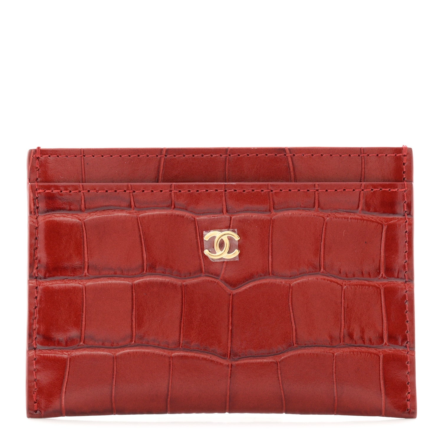 Chanel Calfskin Crocodile Embossed Crococo Card Holder Burgundy 1 of 8