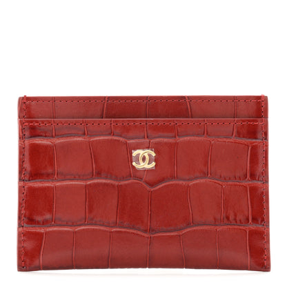 Chanel Calfskin Crocodile Embossed Crococo Card Holder Burgundy 1 of 8